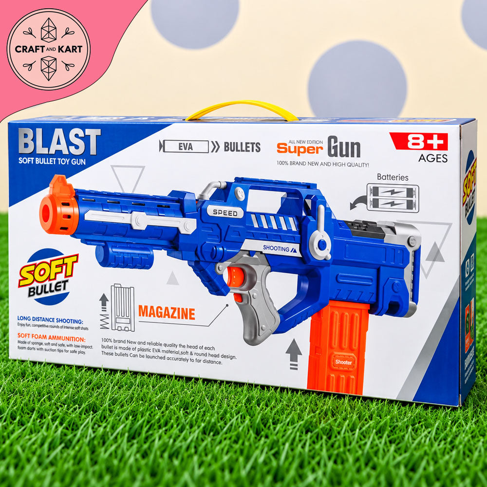 BLAST Super Soft Bullet Toy Gun for Kids – EVA Foam Bullet Blaster with Magazine, Long-Distance Shooting & 8+