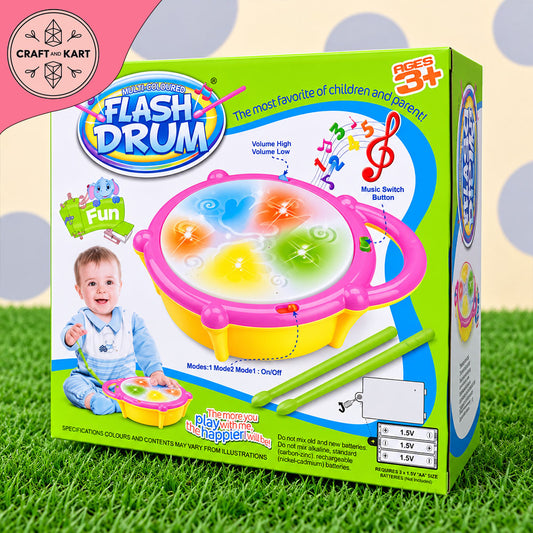 Multicoloured Flash Drum Musical Toy for Kids 3+ | Light-Up Electronic Drum with Drumsticks